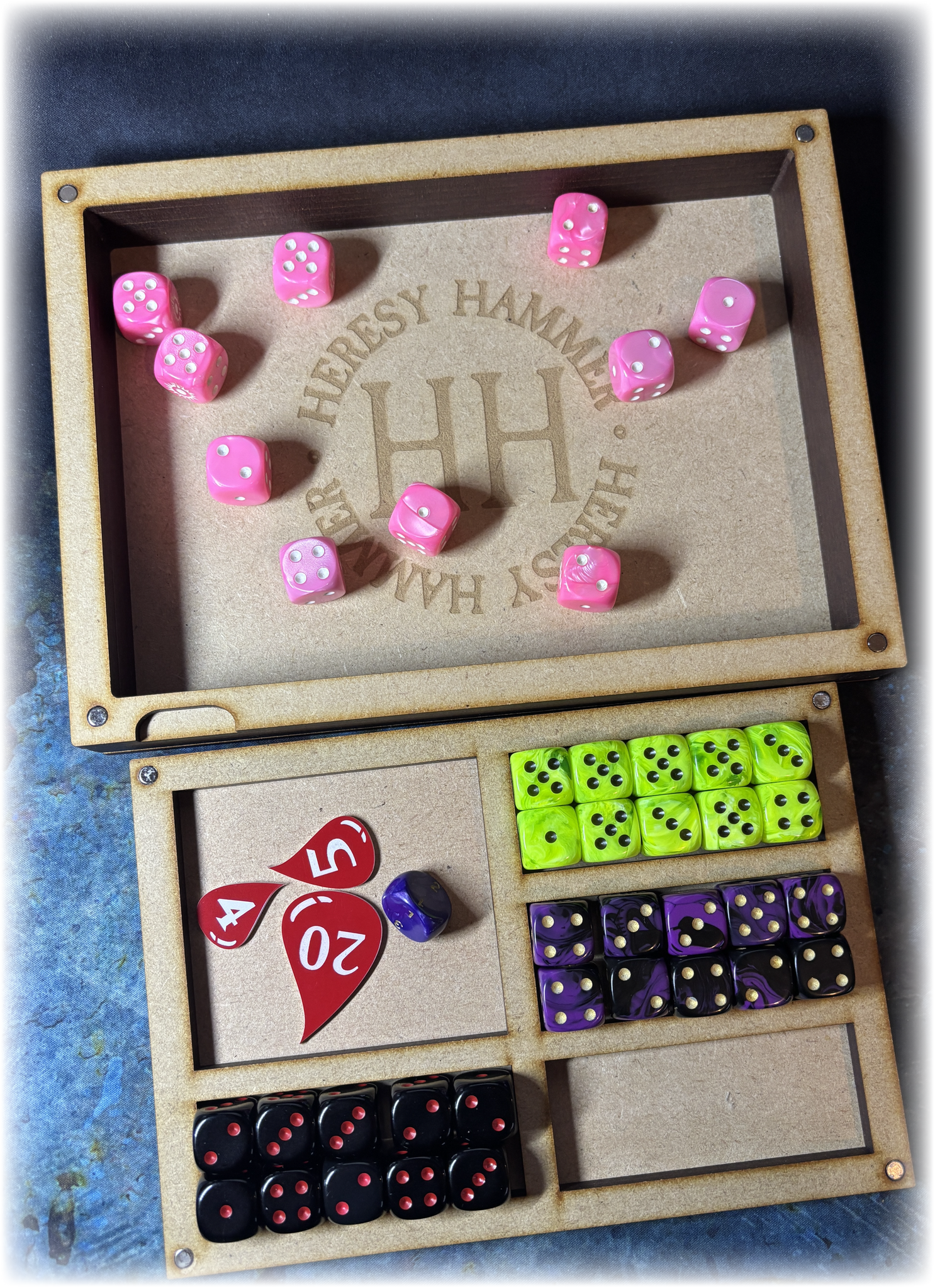 Heresy Hammer Dice Tray and Storage Box Upgrade - Magnetised MDF